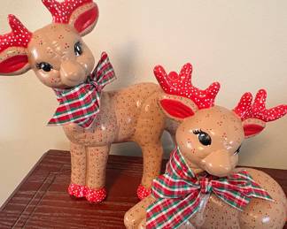 Vintage Kimple Mold Ceramic Christmas Reindeer Pair