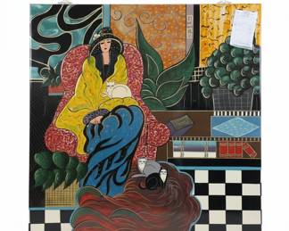 Lady With Cats Painting