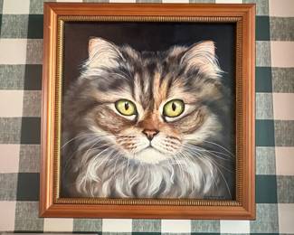 Original Oil Painting of Long-Haired Cat by L. Anderson