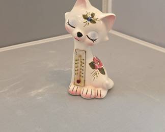 Vintage Mid-Century Enesco Ceramic Cat Thermometer Figurine
