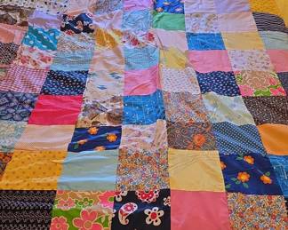 Vintage 1970s Scrappy Patchwork Quilt