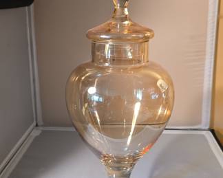 Vintage Peach Lustre Glass Apothecary Jar