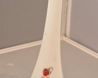 Fenton Milk Glass Bud Vase with Hand-Painted Strawberry Motif