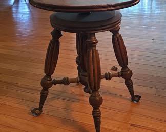 Antique Victorian Adjustable Piano Stool with Glass Ball and Claw Feet