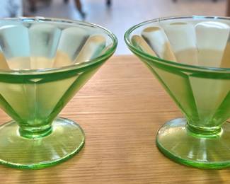 Pair of Federal Glass Company Optic Panel Uranium Glass Sherbet Cups