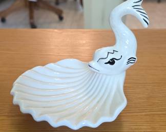 Vintage Ceramic Koi Fish Shell Trinket Dish