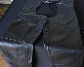 Men's Black Leather Motorcycle Chaps
