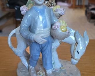 Vintage Porcelain Figurine, Boy with Donkey and Fruit Baskets