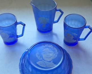 Vintage Hazel Atlas Shirley Temple Cobalt Blue Four-Piece Breakfast Set