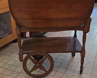 Vintage Wooden Tea Cart with Drop Leaves