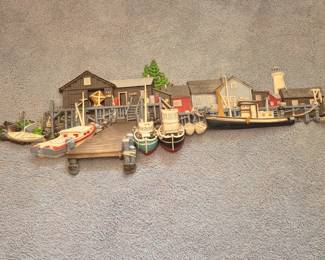 Vintage Burwood Products 1977 Fishing Village Wharf 3D Wall Art