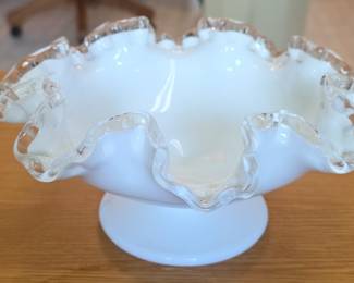 Vintage Fenton Silver Crest Milk Glass Pedestal Compote