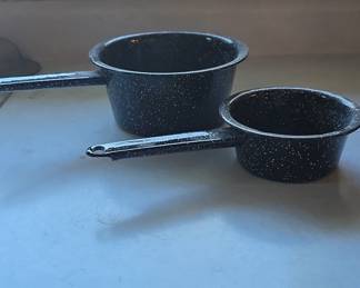 Vintage Black Speckled Enamelware Saucepan Set