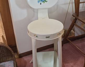 Vintage Floral Painted Vanity Stool
