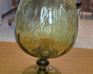 Mid-Century Modern Italian Empoli Olive Green Optic Glass Brandy Snifter Vase