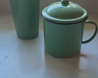 Vintage Mint Green Enamelware Mug and Tumbler Set