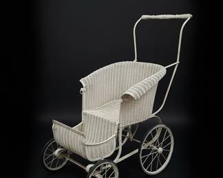 Vintage White Wicker Doll Pram