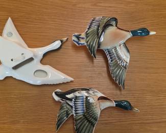 Vintage Mid-Century Ceramic Flying Mallard Duck Wall Pockets
