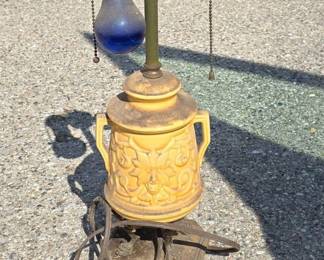 Vintage Yellow Ceramic Urn-Base Two-Socket Table Lamp