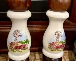 Vintage Ceramic and wood Salt & Pepper