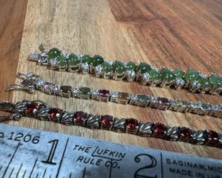 Sterling Silver Gemstone Tennis Bracelet lot of 3 ~ 925 stamp 46.4 grams