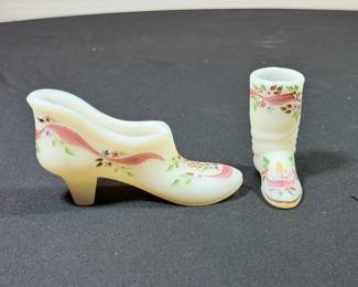 Lot of 2 Fenton glass pieces Mini High Heel & Boot -both signed