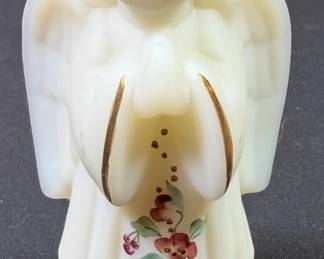 Fenton Ivory Satin 6" ANGEL PRAYING Dusty Rose Gold Trim Hand Painted & Signed