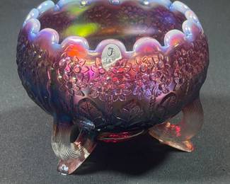 Fenton Carnival Glass Iridescent Footed Bowl Light wear, no cracks, chips, with a few scratches in bowl