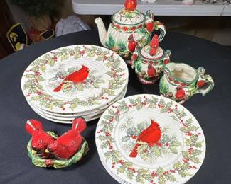 Cracker Barrel Plaid Tidings ceramic dish set.
