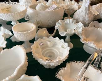 Over 70 pieces of milk glass