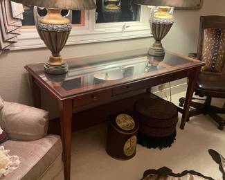 desk w/ drawers  custom glass top 