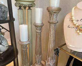 lots of great home decor - like this set of 3 tall candlesticks 
