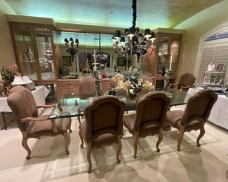110" inches of classy -upscale beveled glass  with 10 chairs - all custom ordered and in mint condition 
