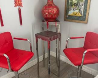 Classic Red Chrome Bar Stools with Chrome pedestal tears
