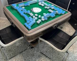 THAT MAHJONG TABLE  AGAIN!!!   OH... GREAT!! black and White Chrome Chairs