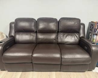 2 Luxurious 3 seater LEATHER COUCHES - 1 GRAY and this 1 Brown with Matching  Dog Couch