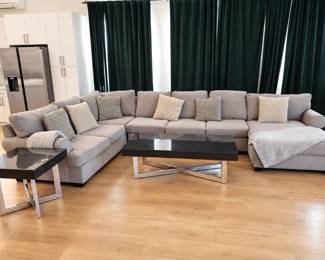 Bright Staged Living Room with Dark Curtains