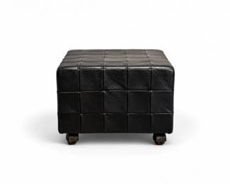 50 DanishModernBlackLeatherPatchworkCubeOttoman