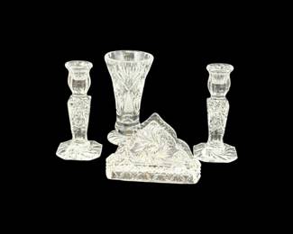 151 PinwheelStarburstCutCrystalVaseCandlesticksNapkinHolder