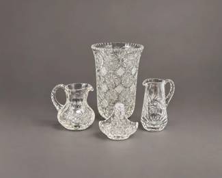 145 VintagePinwheelStarburstCutCrystalServingPieces4Pc
