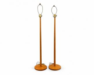 81 VintageSwedishWoodFloorLampswMetalWeightedBasesPair
