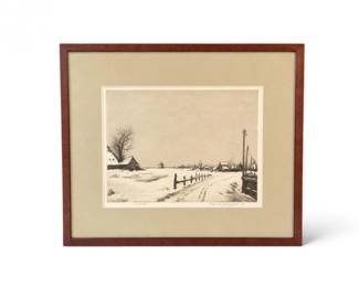 35 EliasMGrossmanWinterSignedLandscapePrint1931Framed