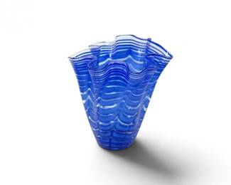 159 RoyalGalleryPolishHandblownBlueRippleArtGlassVase