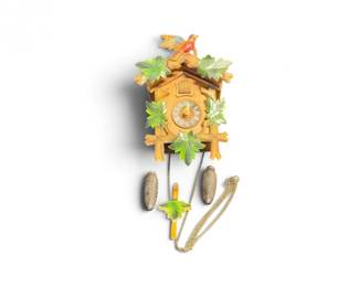 125 VintageGermanWoodCuckooClockwBirdLeafDesign