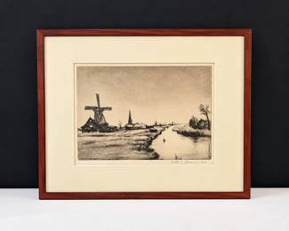9 EliasMGrossmanDutchWindmillLandscapePrintSigned