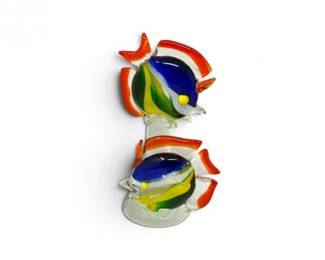 121 HeavyHandBlownArtGlassAngelfishSculptureonClearGlassBase