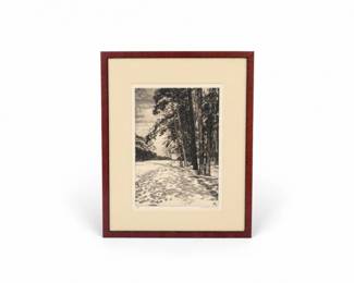 28 SignedWinterForestLandscapePrintwArtistMonogramFramed