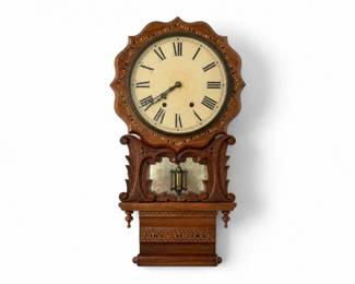 55 AntiqueCarvedInlaidWoodMechanicalPendulumWallClock