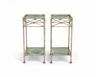 72 WroughtIronGlassPlantStandsorSideTablesPair