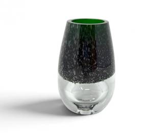 137 HeavyGreenClearArtGlassBubbleVasewHollowBase